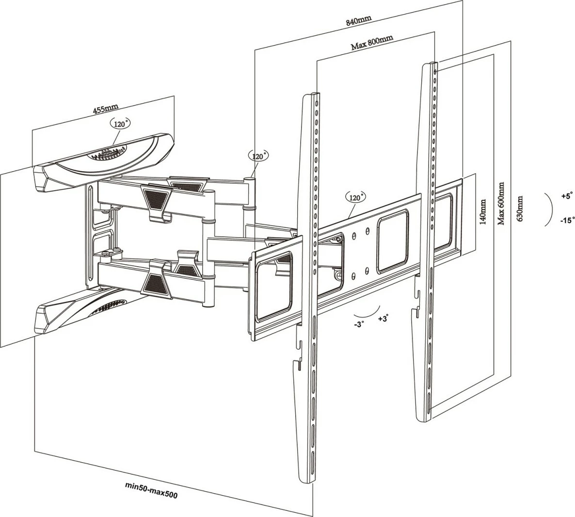 Mbajtëse muri për TV Maclean MC-423, 43-100 inç, 80 kg, e zezë