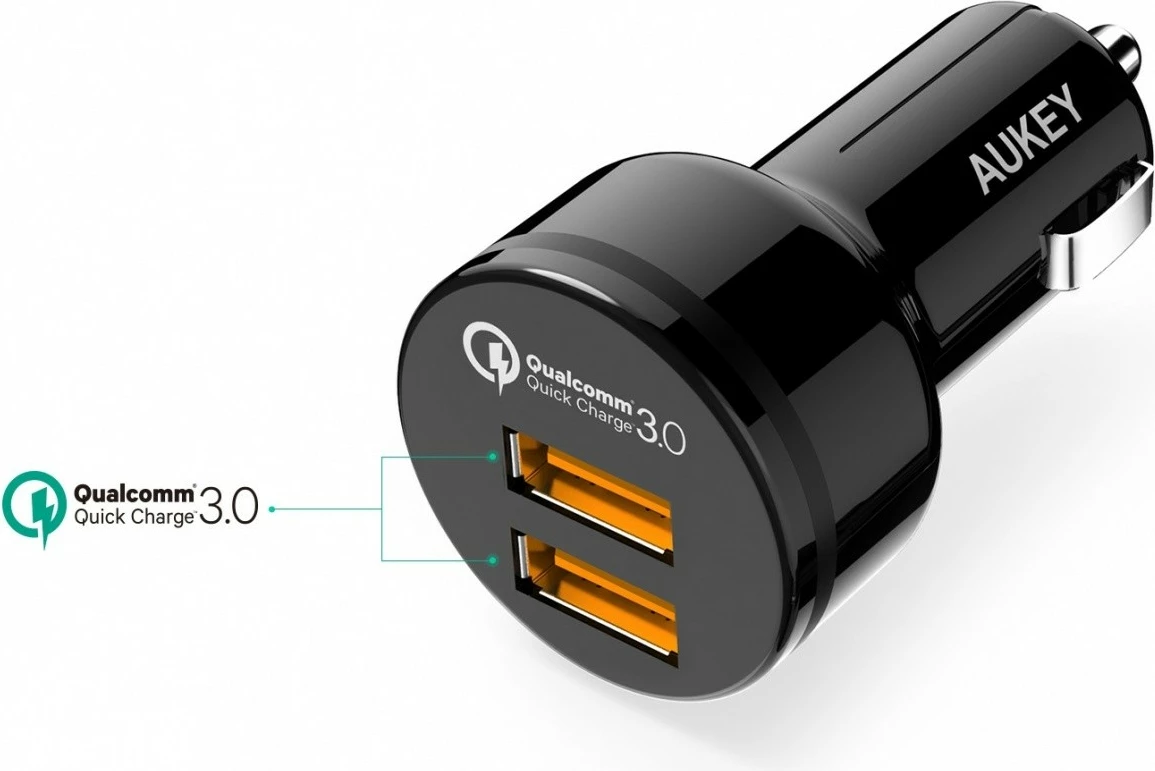 Mbushës veture AUKEY CC-T8, 2xUSB Quick Charge 3.0, 6A, 36W, i zi
