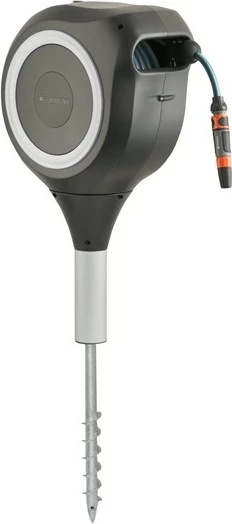 Kasetë automatike për zorrë uji Gardena RollUp M, 20m, 0-360°, e zezë/gri