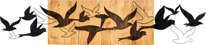 Dekor muri Excore, dru pishe natyrale, metal i zi, 111x3x25cm