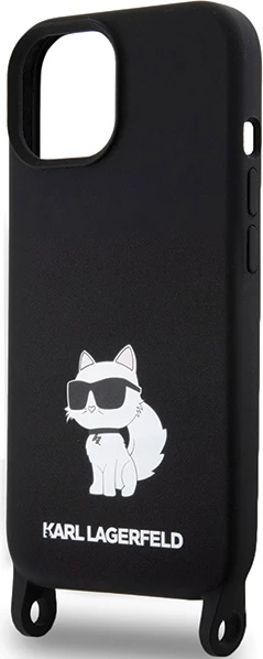 Mbështjellës Karl Lagerfeld Crossbody Silicone Choupette për iPhone 15 6.1", i zi me rrip