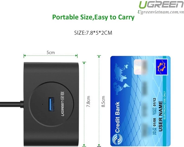 USB hub UGREEN 20290 USB 3.0, 4 porta, kabllo 0.5m, i zi, box
