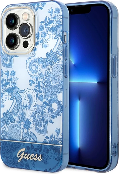 Mbështjellës Guess Porcelain Collection për iPhone 14 Pro 6.1", Kaltër