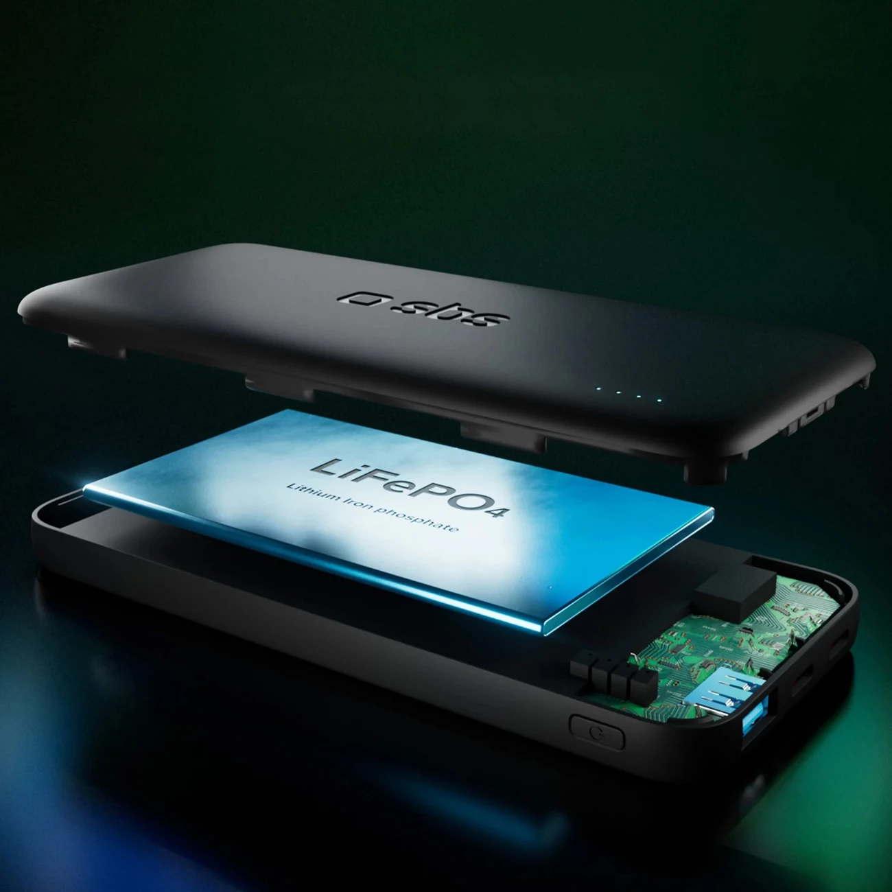 Powerbank SBS Infinity 10000mAh LiFePO₄, 2 porta USB-A/USB-C, e zezë