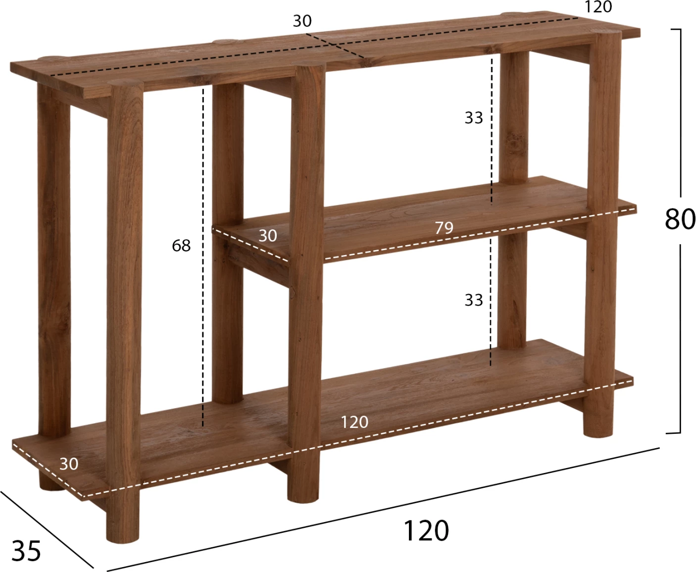 Konsolë KUTAI FH9638 dru TEAK i ricikluar, ngjyrë natyrale rustike, 120x35x80H cm