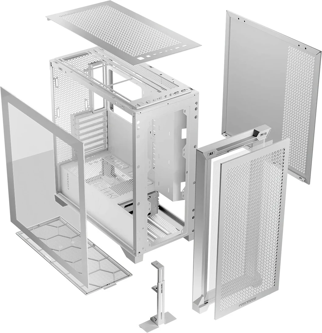Kasë kompjuteri MODECOM Volcano Expanse T Midi Tower, ATX/µATX/ITX, xhami i temperuar, ARGB, pa ventilatorë, USB‑C, e bardhë