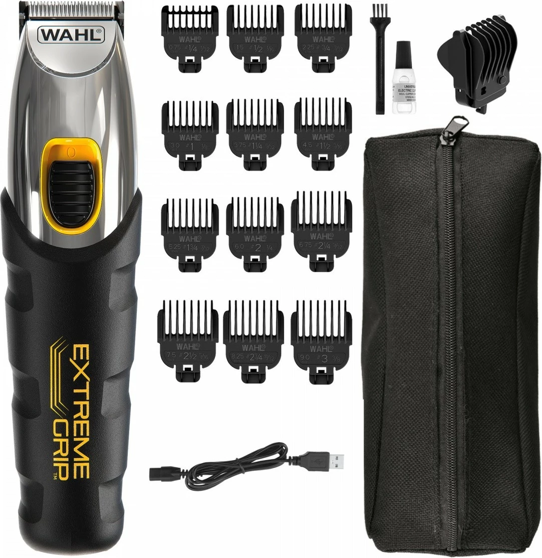 Trymer mjekre, Wahl, Extreme Grip 9893-0440, bateri 240 min, prerje 0.5–11 mm, gjerësi teh 30 mm, karikim USB 2 orë, e zezë/argjendtë