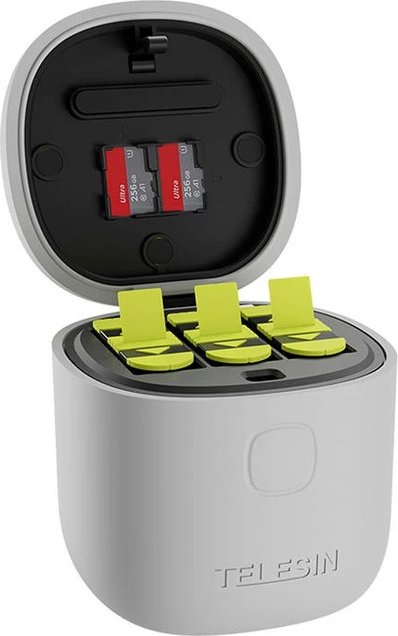 Karikues i papërshkueshëm nga uji 3-slote Telesin Allin box për GoPro Hero 9/Hero 10 me 2 bateri, Gri