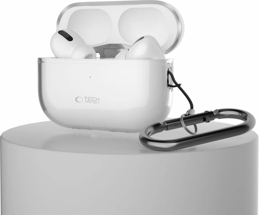 Mbështjellës Tech-Protect FlexAir për AirPods Pro/Pro 2, Transparent, me karabiner