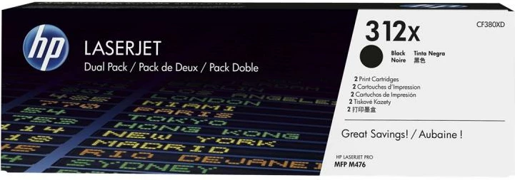 Toner HP 312X (CF380XD) high yield LaserJet, e zezë, set 2 copë