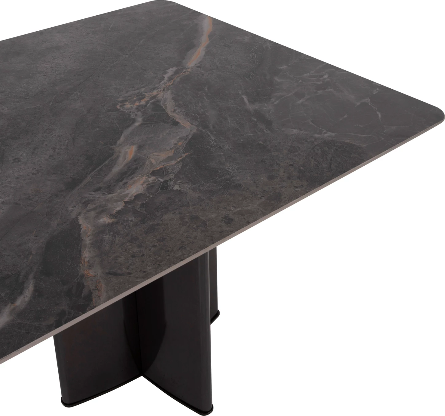 Tavolinë ngrënieje HEFF FH9766.01 sipërfaqe qeramike 12mm, ngjyrë mermeri të zi, kornizë MDF, këmbë metalike të zeza, 200x100x76H cm