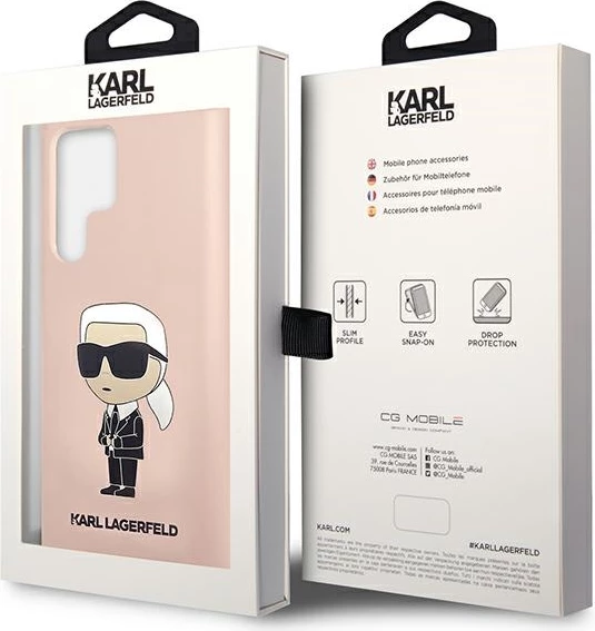 Mbështjellës Karl Lagerfeld KLHCS23LSNIKBCP për Samsung Galaxy S23 Ultra, silikon, rozë