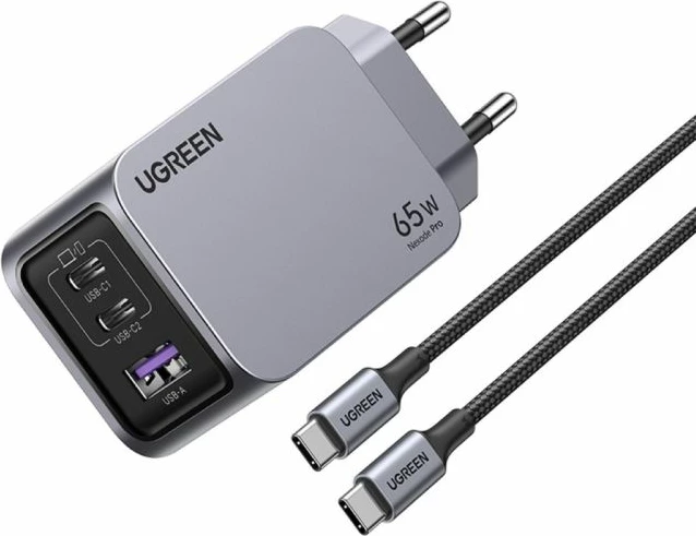 Karikues USB-C/USB-A UGREEN Nexode Pro 65W, 3-port, me kabllo USB-C 100W 1.5m, gri