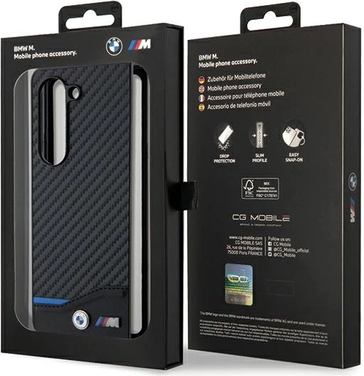 Mbështjellës BMW Leather Carbon për Samsung Galaxy Z Fold 5, i zi
