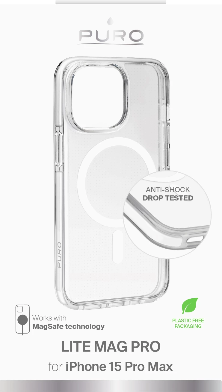 Mbështjellës Puro Lite Mag Pro MagSafe për iPhone 15 Pro Max, transparent