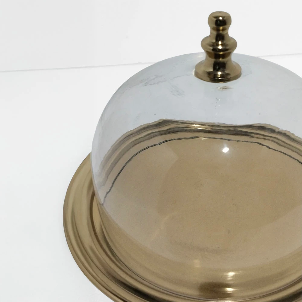 Kupë servirëse me kapak, alumin dhe xham, argjend, 23x23x28cm