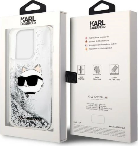 Mbështjellës Karl Lagerfeld KLHCP14XLNHCS për iPhone 14 Pro Max 6.7", Glitter Choupette, Argjendtë