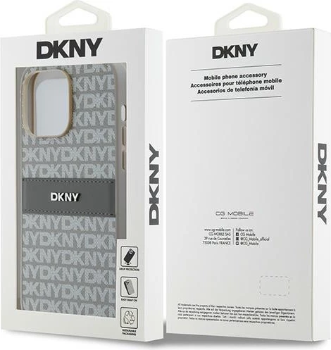 Mbështjellës DKNY Mono Stripe & Metal Logo për iPhone 14 Pro, bezhë