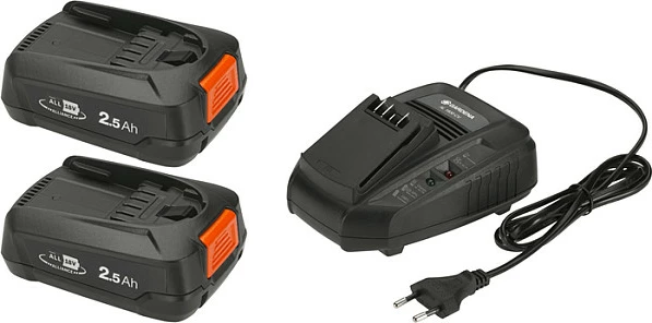 Set bateri e karikues Gardena P4A 2x PBA 18V/45, 2.5Ah, Li-Ion, e zezë/portokalli