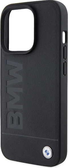 Mbështjellës BMW Leather Hot Stamp për iPhone 15 Pro Max, lëkurë origjinale, i zi