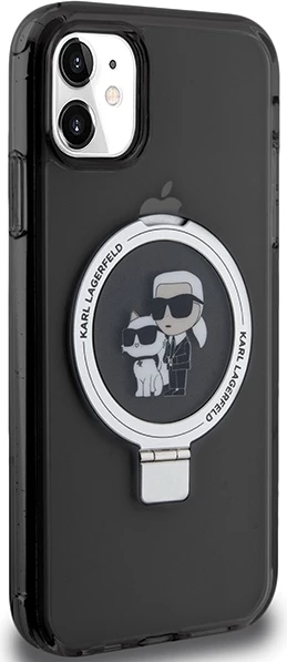 Mbështjellës Karl Lagerfeld Ring Stand Karl&Choupette MagSafe për iPhone 11/XR, e zezë