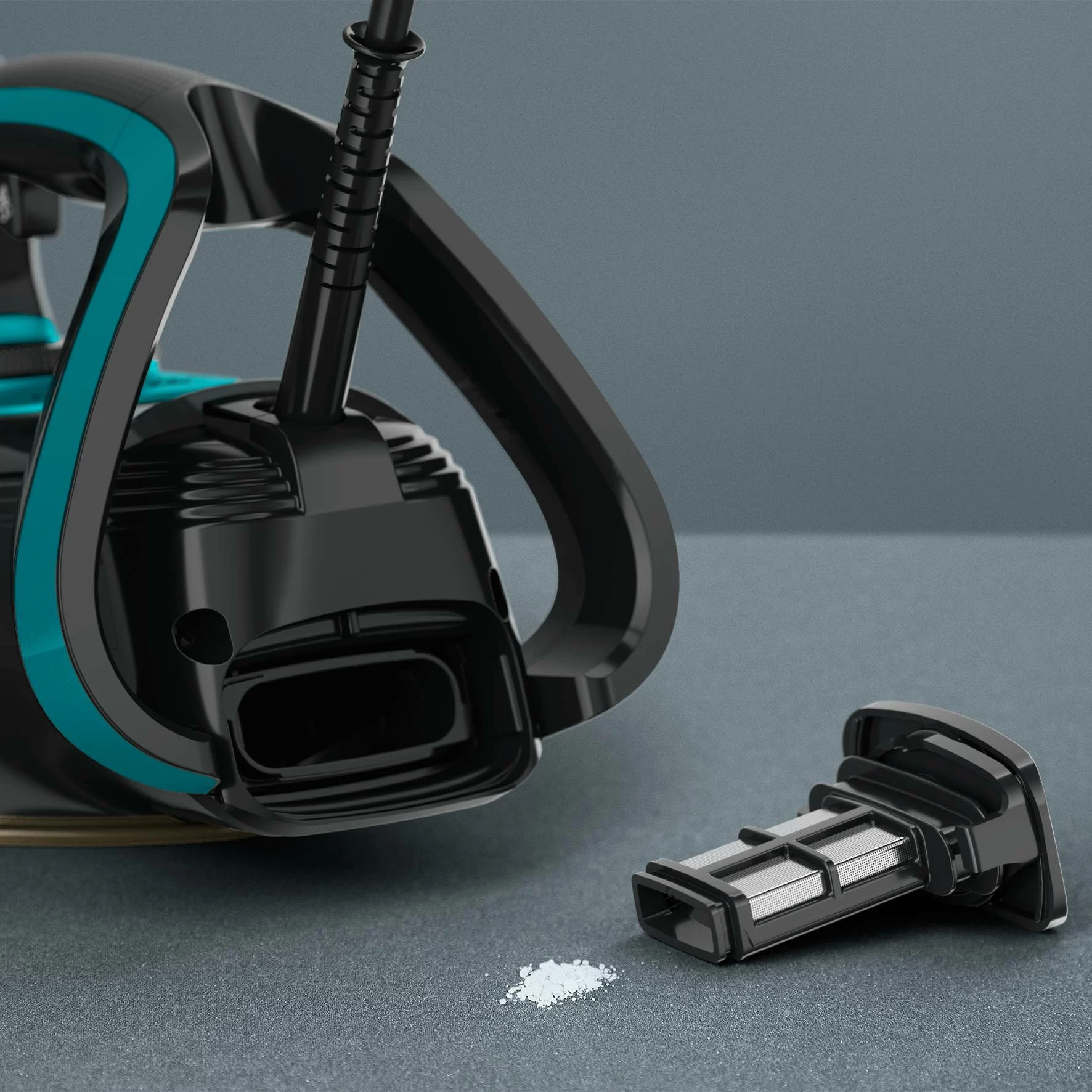 Hekur me avull, Tefal, FV8066E0 Puregliss, 3000 W, 50 g/min avull i vazhdueshëm, 280 g/min goditje avulli, depozitë 300 ml, e zezë/turkeze