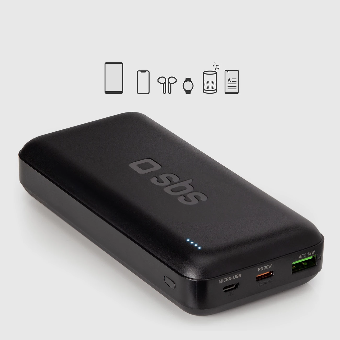 Powerbank SBS TTBB20000PD20K 20000 mAh, 20W PD, USB-C/USB-A/Micro-USB, e zezë