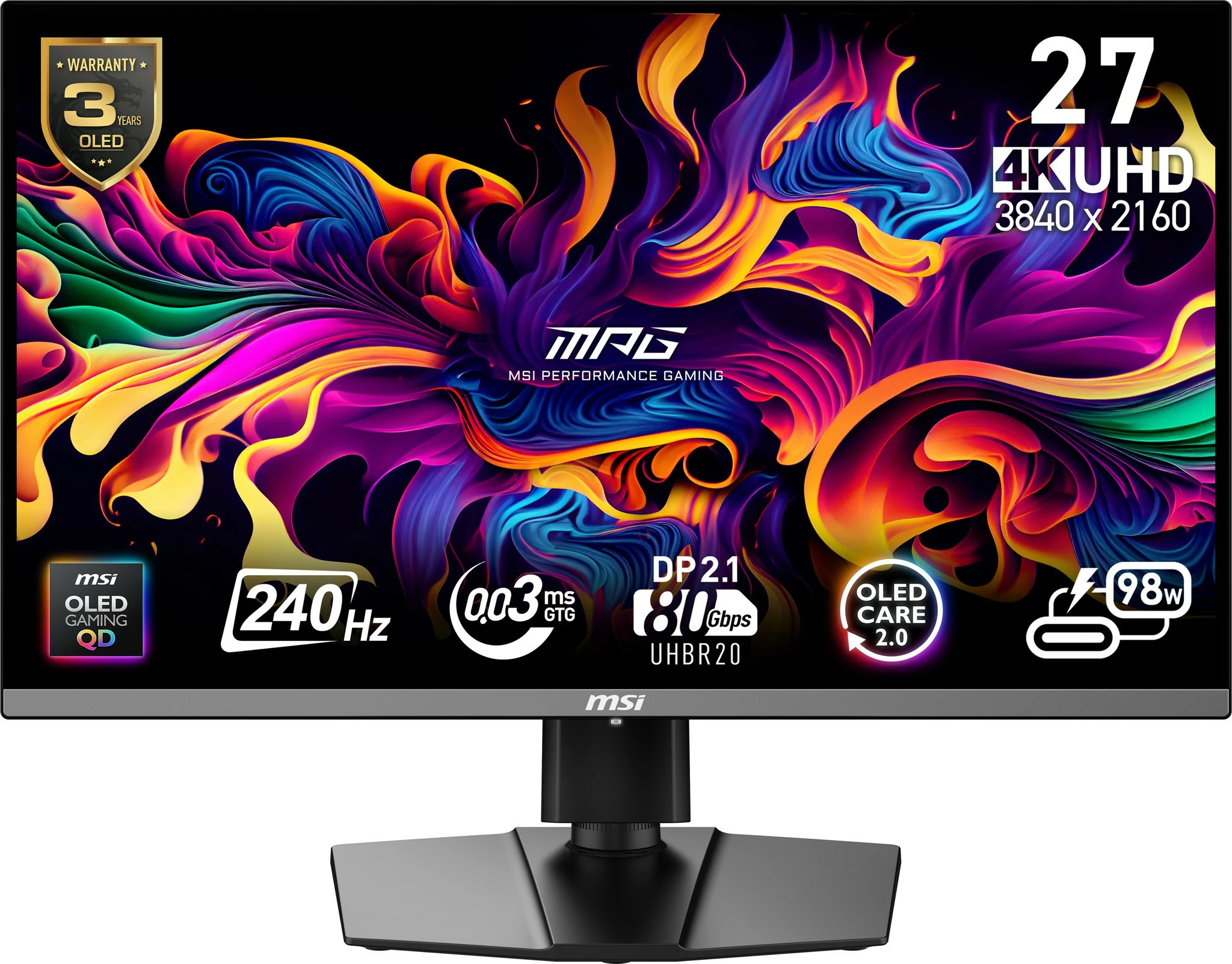 Monitor MSI MPG OLED 272URXDE 27 inç, 4K UHD, QD-OLED, 240Hz, i zi