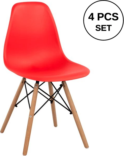 Karrige me këmbë druri dhe sedilje Twist PP e kuqe FH8460.04 46x50x82 cm, set prej 4 copë