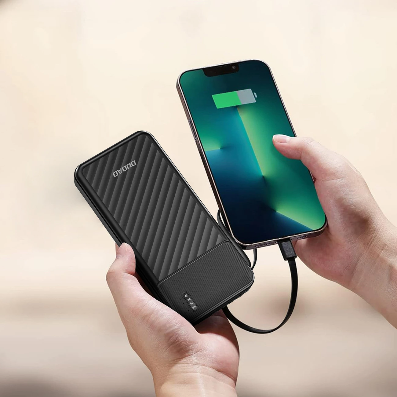 Powerbank Dudao K11, 10000 mAh, me kabllo të integruara, e zezë