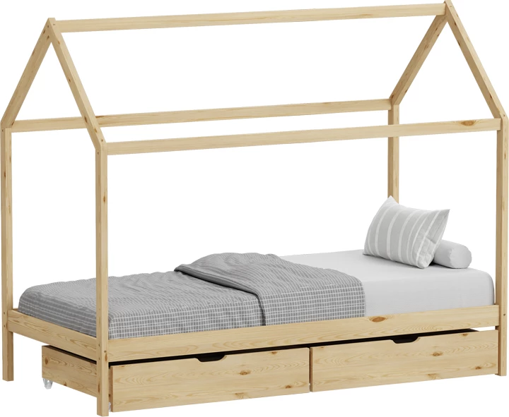 Krevat për fëmijë Mellin Montessori me 2 sirtarë, dru pishe, ngjyrë natyrale, 90x190cm