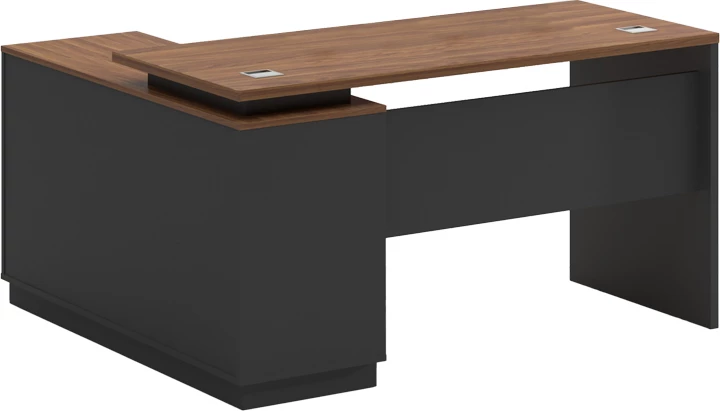 Tavolinë me kënd të djathtë Oscar melamine, ngjyrë arre-karbon, 140x120x76cm