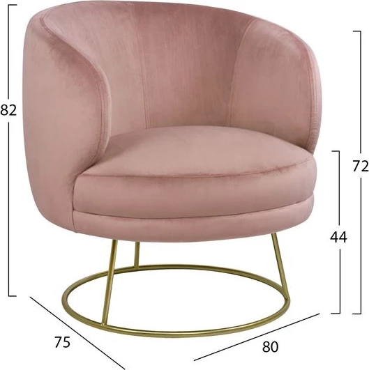 Karrige kadifeje ARIEN FH8403.02 rozë e zbehtë, bazë e artë 80x75x82cm