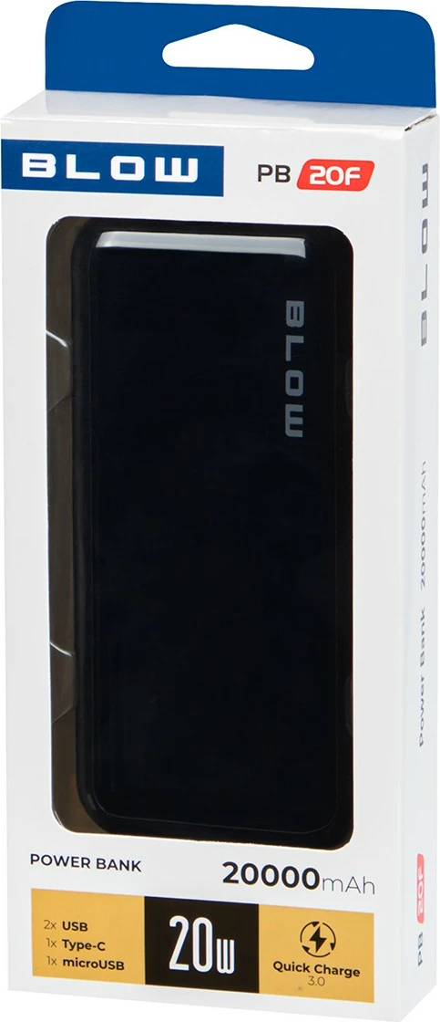 Power bank BLOW PB20F 20000mAh PD 20W, 4 porta, e zezë