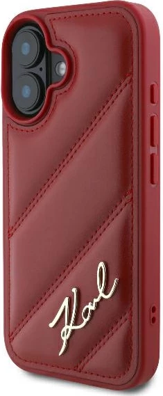 Mbështjellës Karl Lagerfeld Diagonal Quilted Script për iPhone 16, Kuq