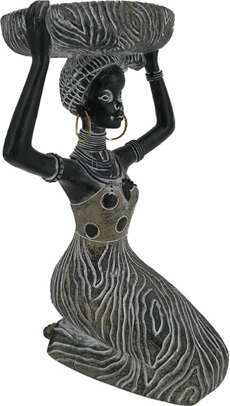 Figurë dekorative RABIA 1, polirezine, e zezë, kafe, e bardhë, 13x13x20cm