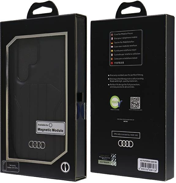 Mbështjellës Audi MagSafe për Samsung Galaxy S24 Ultra, lëkurë sintetike, i zi