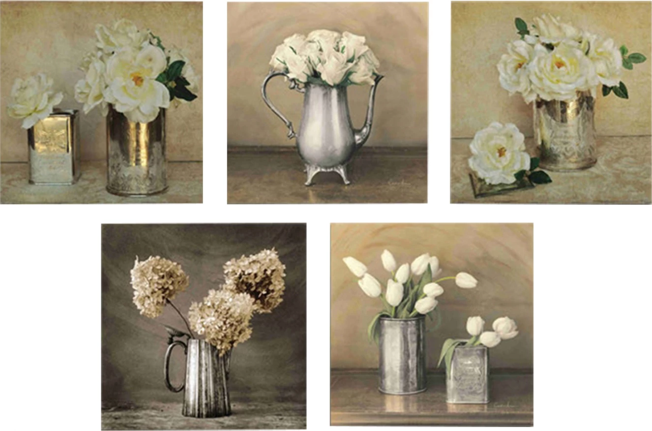 Piktura dekorative pesë pjesë MDF me lule romantike FH7205.02 75x0,3x15 cm