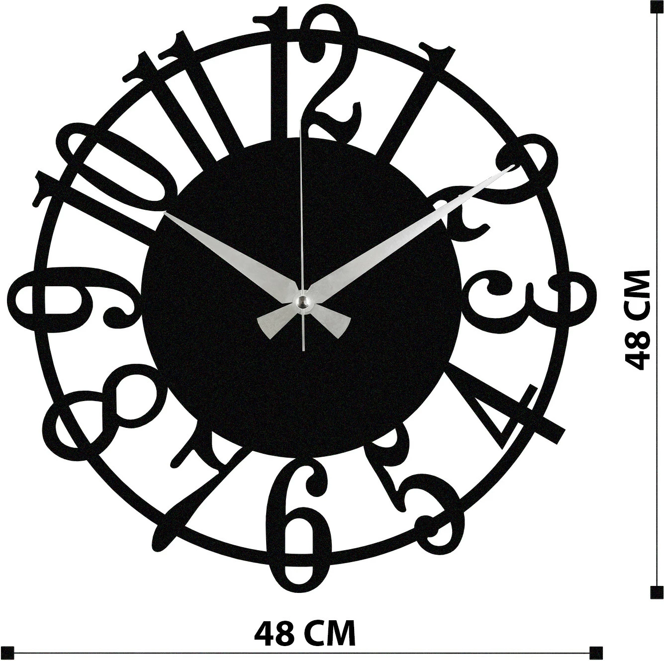 Orë muri dekorative prej metali, Wallity Enzoclock - S006, e zezë, 48x48cm