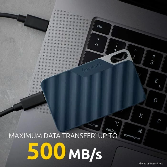 SSD i jashtëm INTENSO TX100 2TB USB 3.2 Gen1x1 500MB/s, kaltër, me kabllo USB-C në USB-C + USB-C në USB-A
