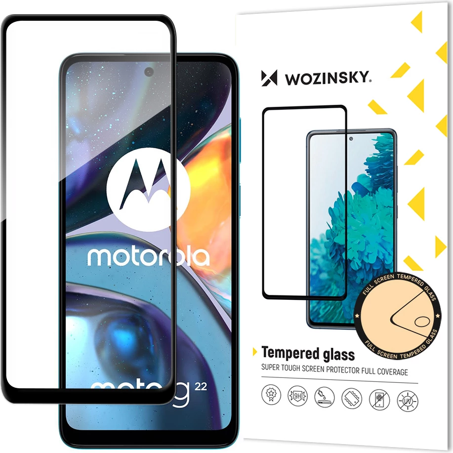 Xham mbrojtës Wozinsky për Motorola Moto G22, Full Glue, me kornizë, i zi