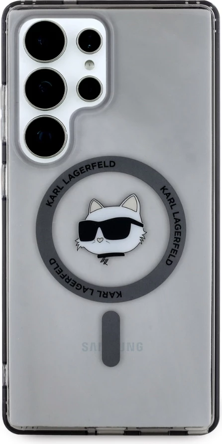 Mbështjellës Karl Lagerfeld Button Choupette Head Printed Logo MagSafe për Samsung Galaxy S25 Ultra, i zi