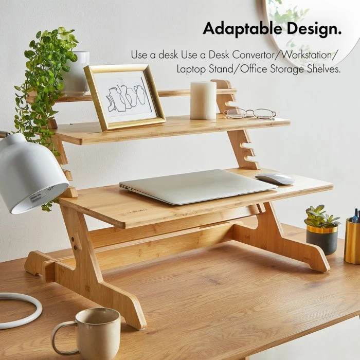 Konvertues tavoline sit-stand VONHAUS 3000539, bambu, i rregullueshëm 6 nivele, natural bambu