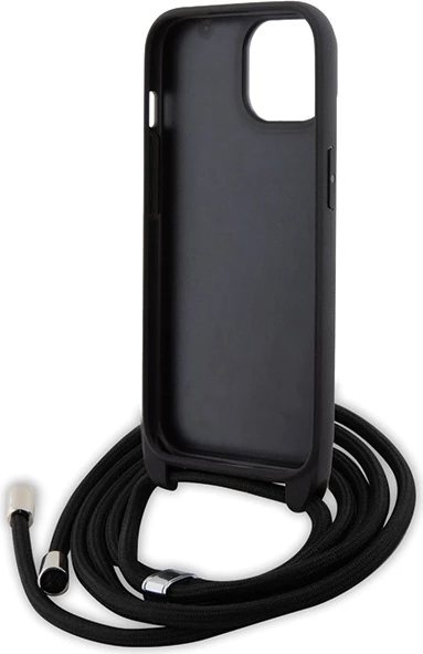 Mbështjellës Karl Lagerfeld Crossbody Saffiano Monogram Metal Pin Karl & Choupette për iPhone 15, i zi