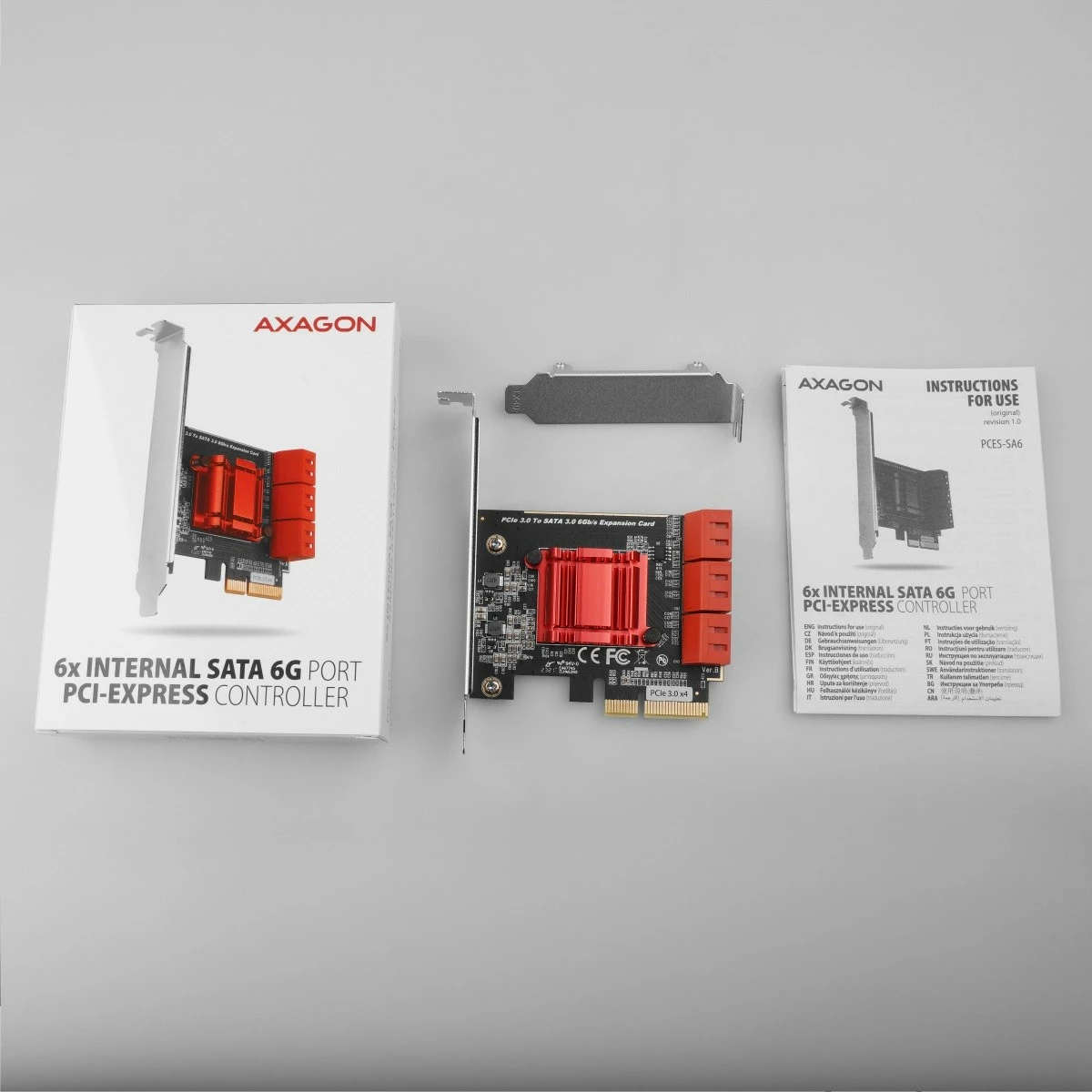 Kontroller SATA PCIe AXAGON PCES-SA6, 6 porta të brendshme SATA 6G, ASM1166, me kapak SP & LP