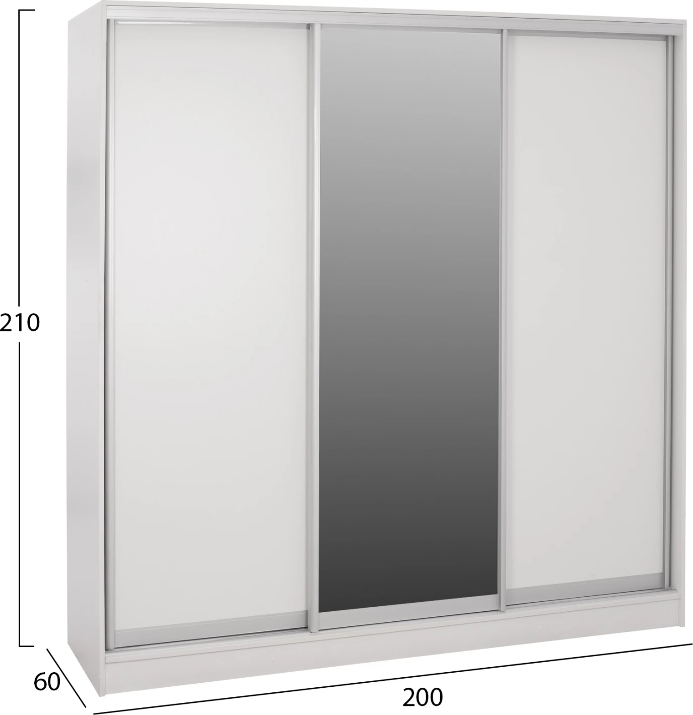 Garderobë me dyer rrëshqitëse, melaminë e bardhë, me pasqyrë, FH2435.03, 200x60x210 cm
