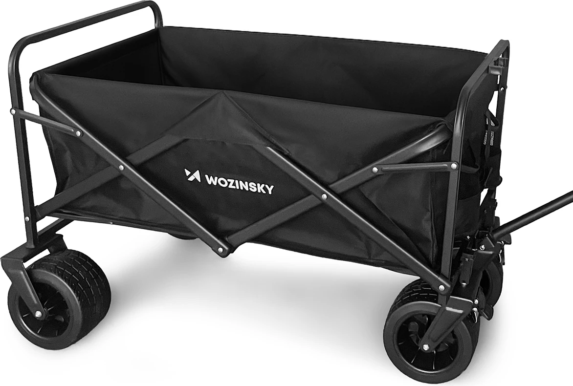 Karrocë transporti palosëse, Wozinsky WZP-100, kapacitet deri 100 kg, rrota të gjera terreni, pëlhurë Oxford 600x300D, me rrjetë sigurie, e zezë