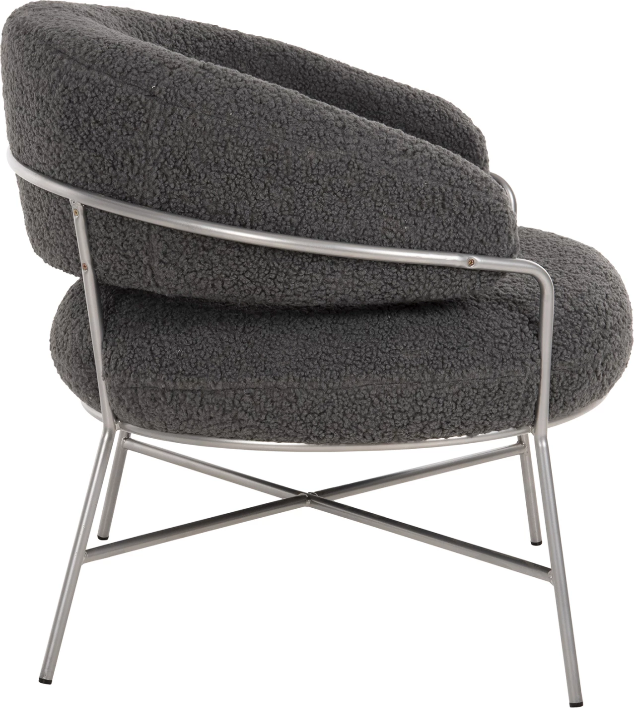 Fotelje TRUDI, stof boucle gri, kornizë metalike argjendi, 84x79x76cm