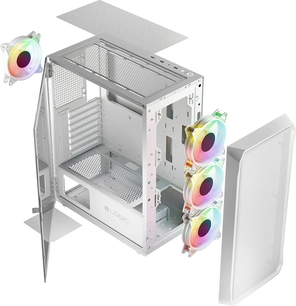 Kasë PC Logic Concept Portos ARGB Midi Tower, ATX/Micro ATX, x4 ARGB, panel anësor xham i kalitur, USB 3.0, White