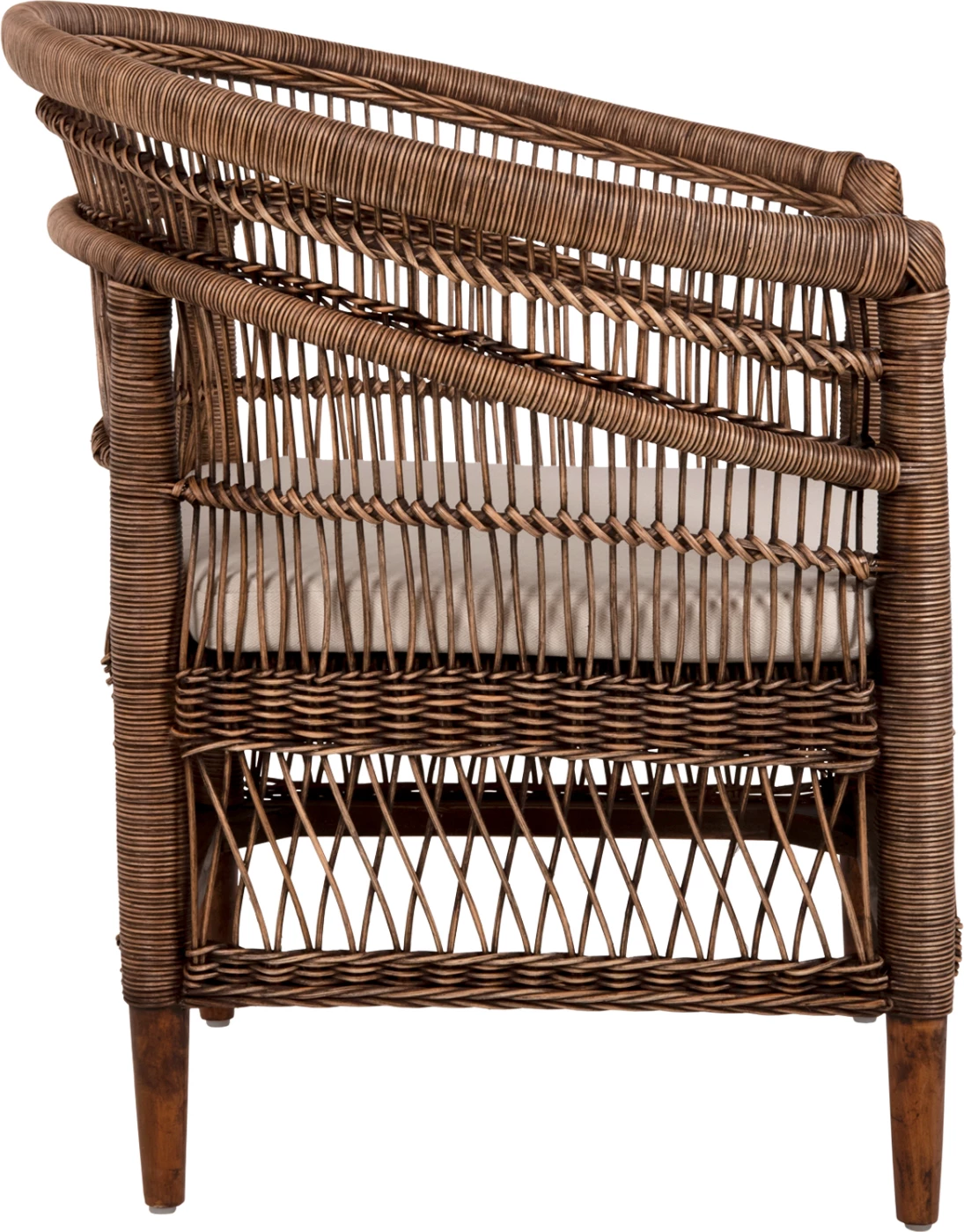 Karrige MALAWI FH9635.01 dru mahogany me rattan, jastëk kafe-bardhë, 80x70x86H cm